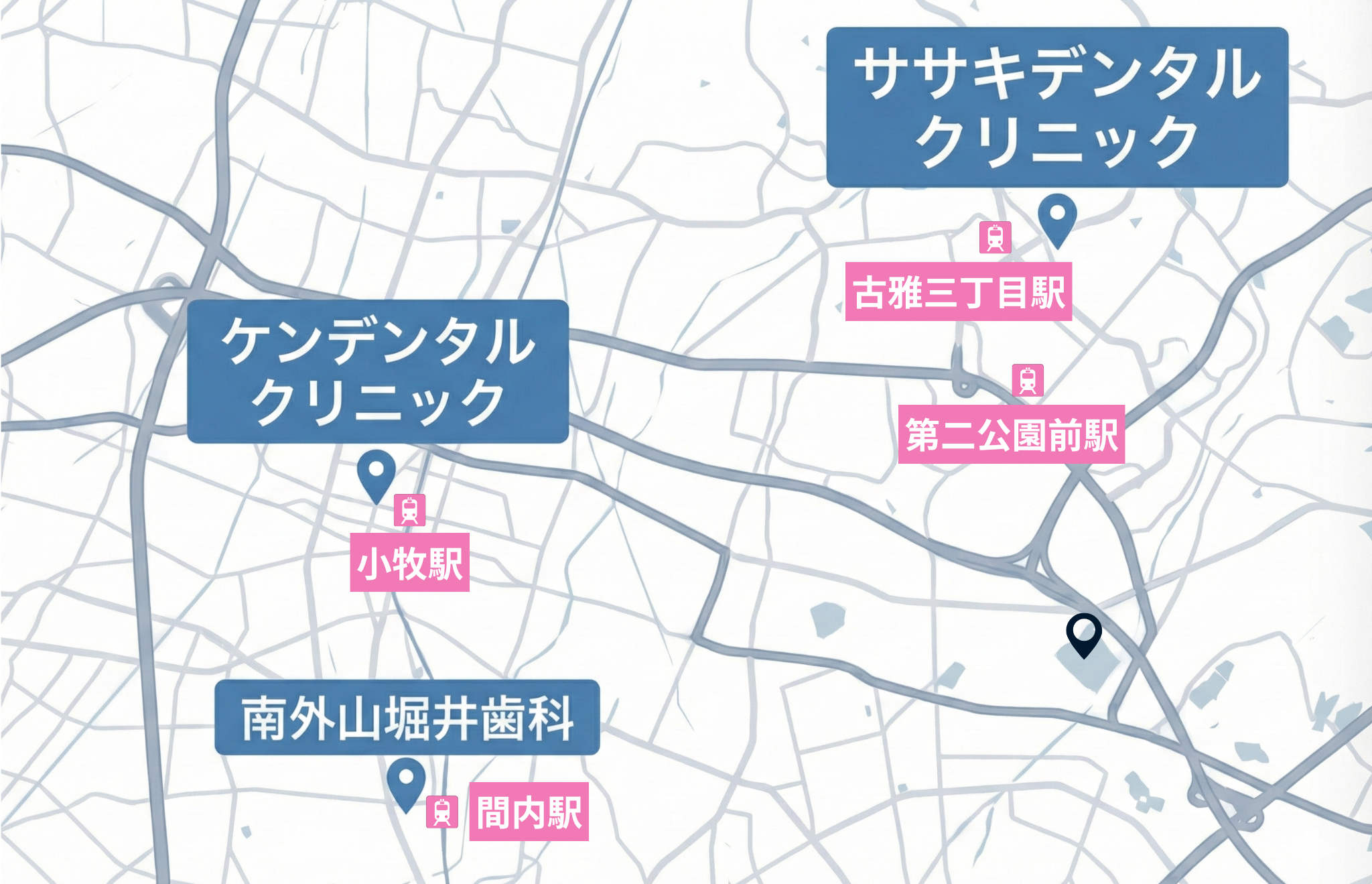 小牧市のインプラント歯科クリニック3選の地図